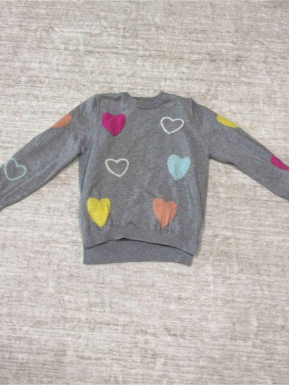 SHEIN Gray Kids Sweater with Multicolor Heart Patches
